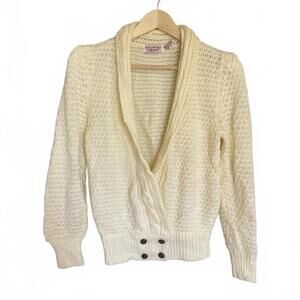 Vintage Grandmacore 70’s Country Craft Cardigan Sweater Cream Size M Cottagecore